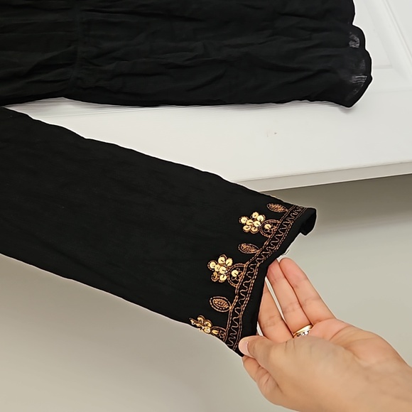 En Creme black and gold embroidered romper - Picture 4 of 8